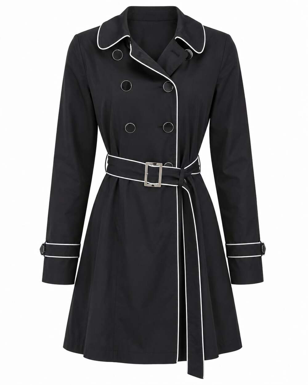 White House Black Market Double Breasted Trench Coat with White Contrast Piping